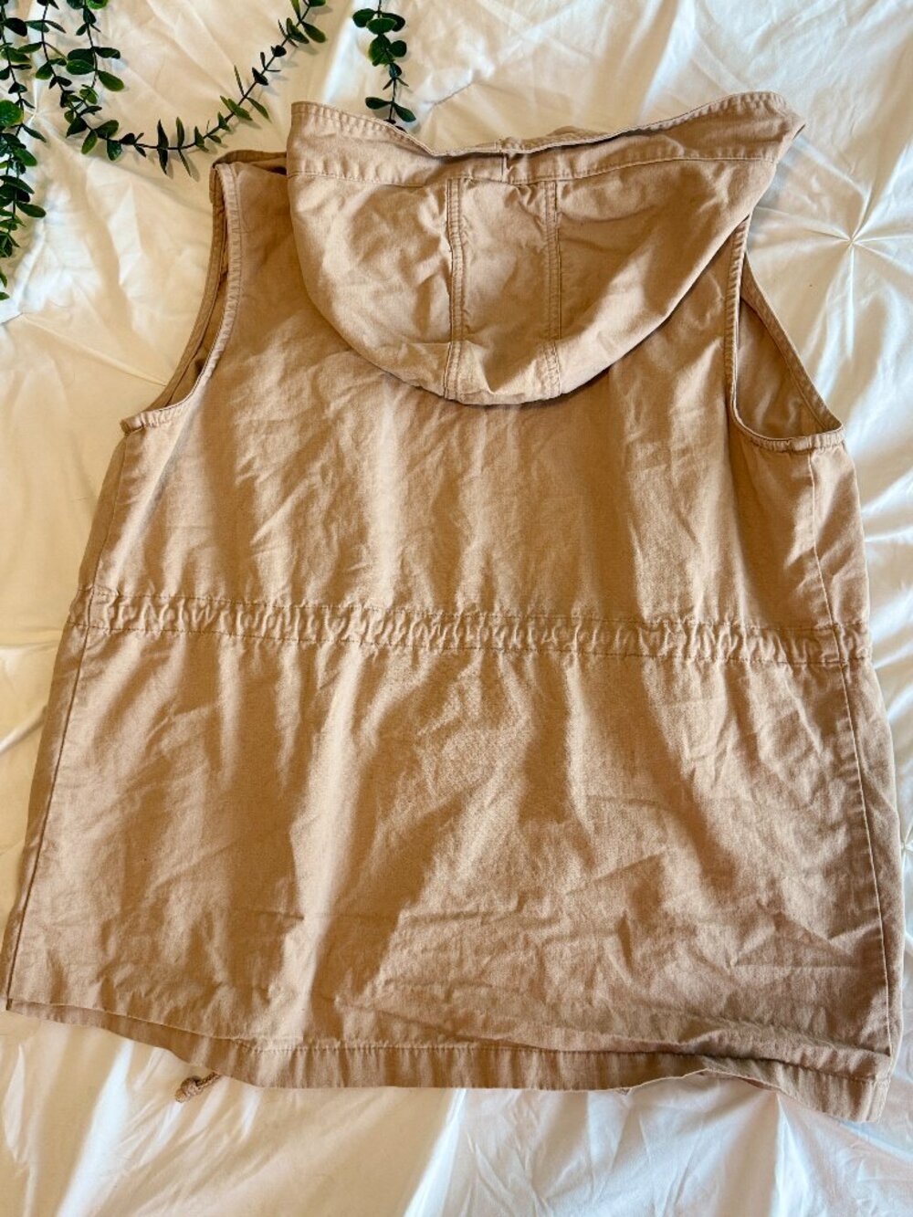 Zenana Outfitters Hooded Utility Vest-Beige/Khaki - Size Large (L) - Picture 5 of 5